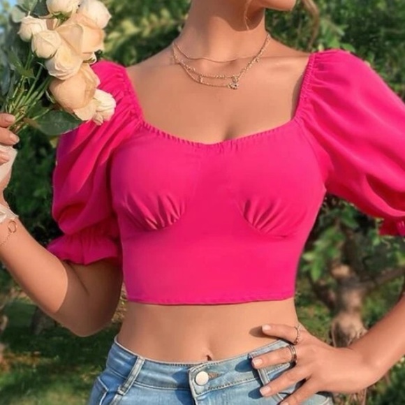 New Pink puff sleeve crop top - Picture 6 of 6